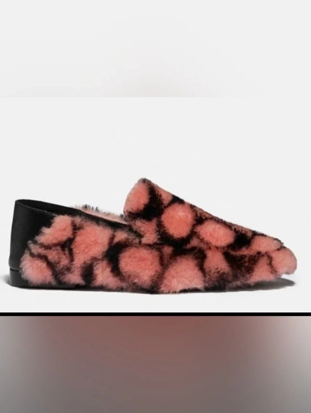 COACH SIGNATURE SHEARLING LEATHER SLIPPERS  PINK AND BLACK   SIZE 6B